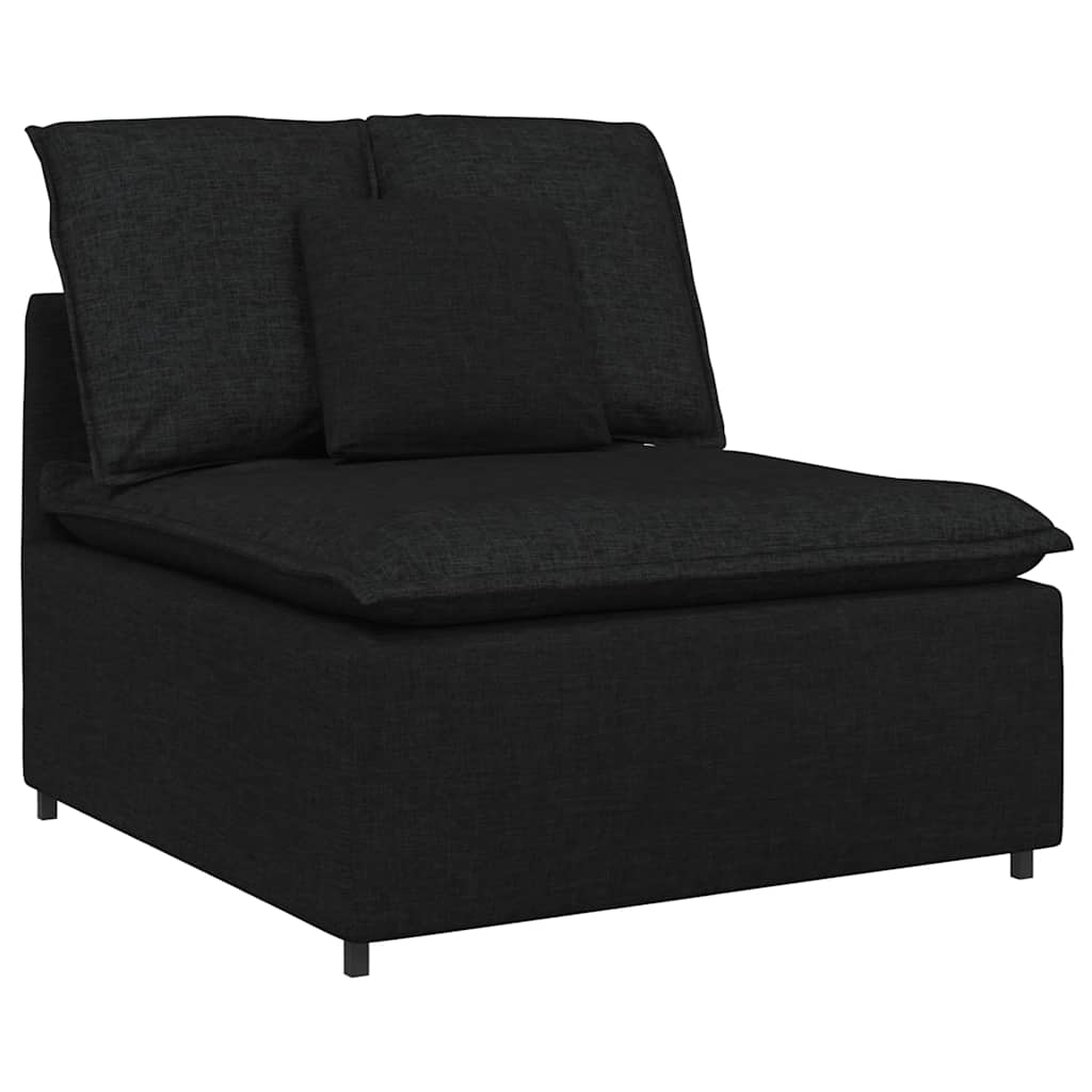 Modulares Sofa mit Fußhocker Kissen Stoff Schwarz