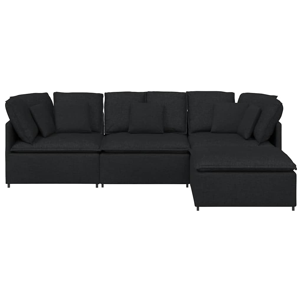 Modulares Sofa mit Fußhocker Kissen Stoff Schwarz