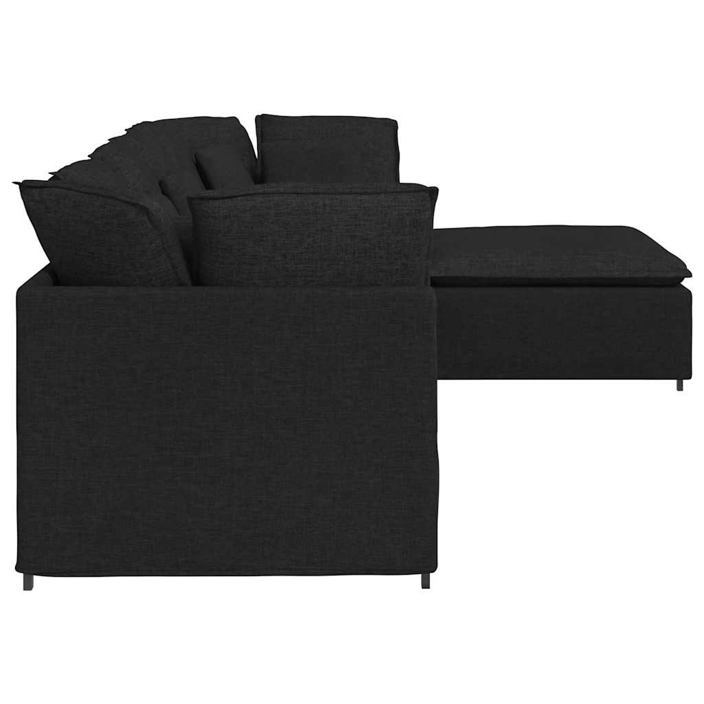 Modulares Sofa mit Fußhocker Kissen Stoff Schwarz