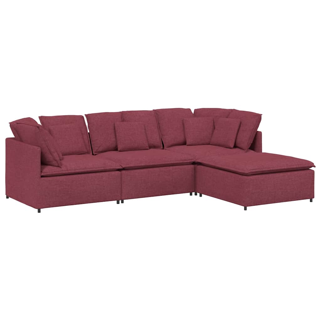 Canapé modulable avec coussin repose-pieds en tissu rouge vin