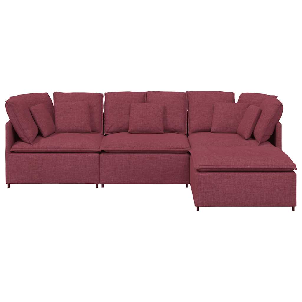 Canapé modulable avec coussin repose-pieds en tissu rouge vin
