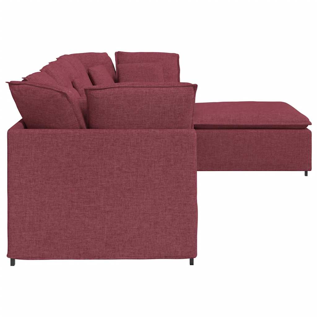 Canapé modulable avec coussin repose-pieds en tissu rouge vin