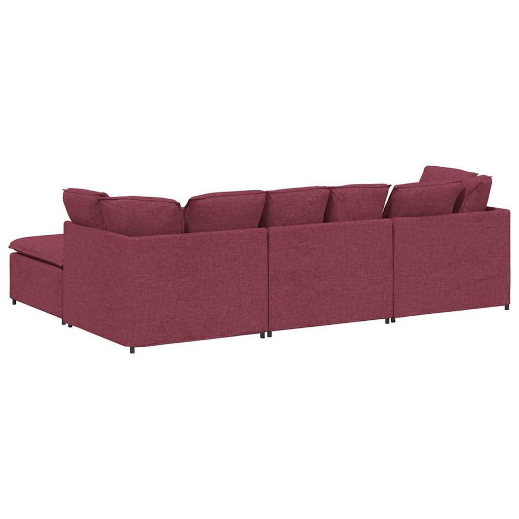 Canapé modulable avec coussin repose-pieds en tissu rouge vin