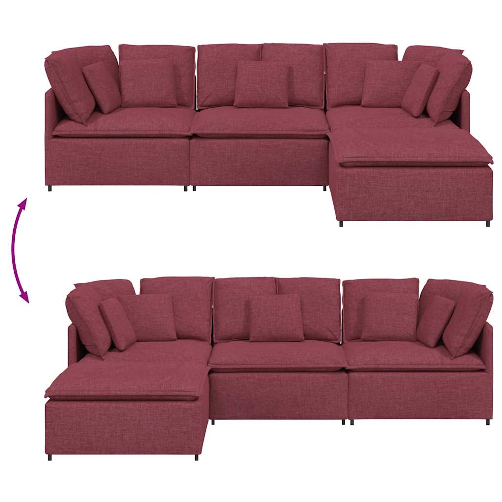 Canapé modulable avec coussin repose-pieds en tissu rouge vin