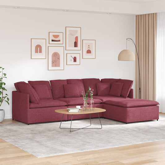 Canapé modulable avec coussin repose-pieds en tissu rouge vin
