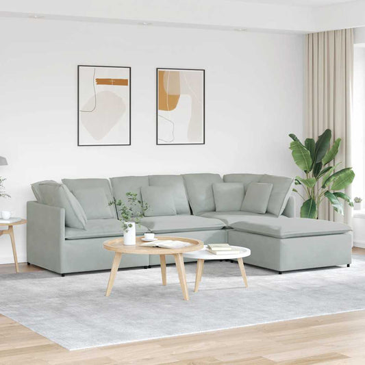 Canapé modulable avec coussin repose-pieds en velours gris clair