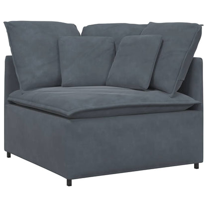 Modulares Sofa mit Fußhocker Kissen Samt Dunkelgrau