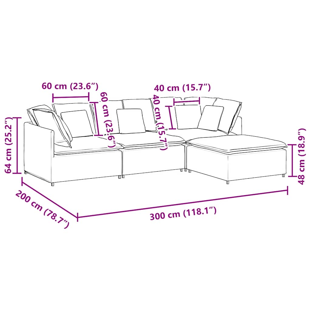 Modulares Sofa mit Fußhocker Kissen Samt Dunkelgrau