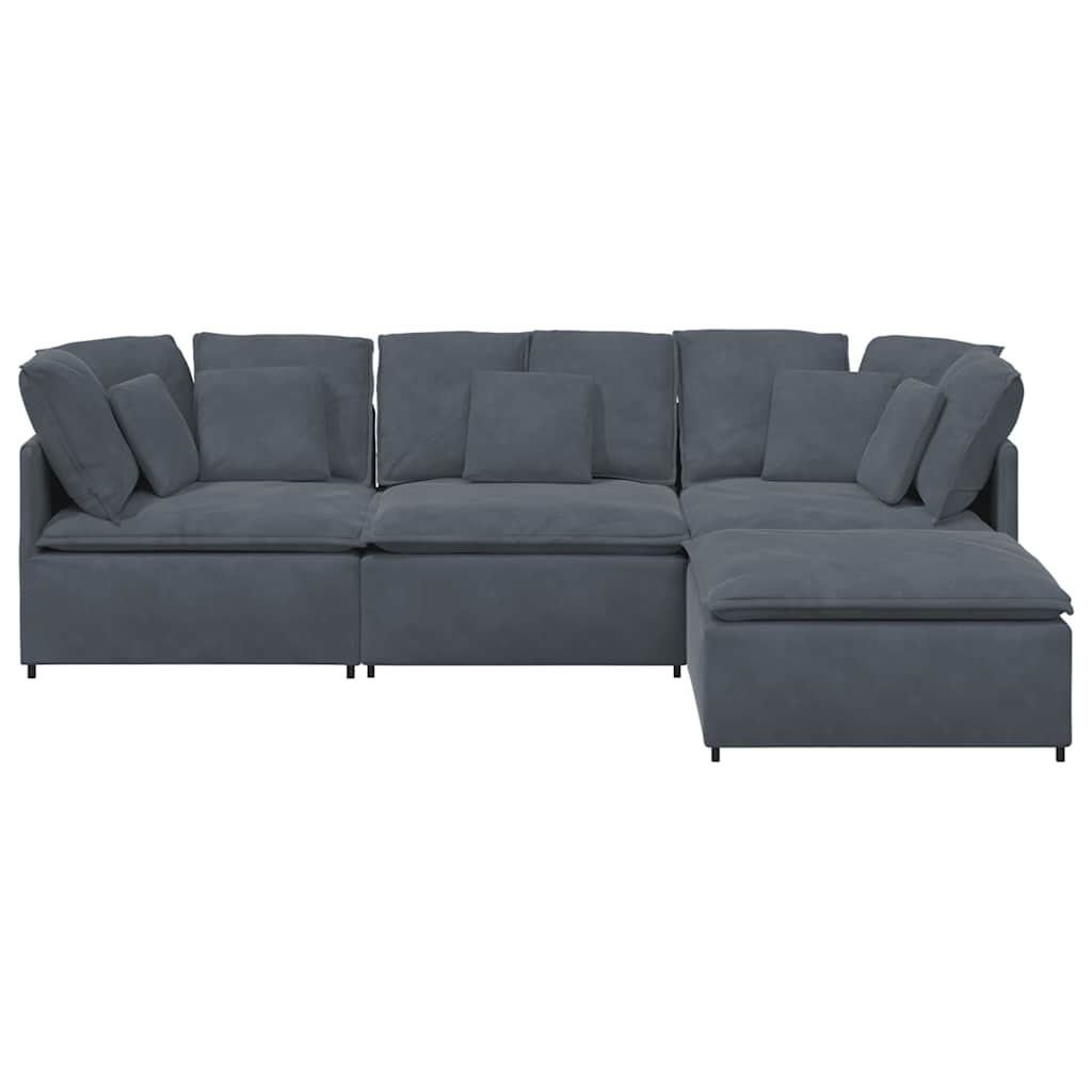 Modulares Sofa mit Fußhocker Kissen Samt Dunkelgrau
