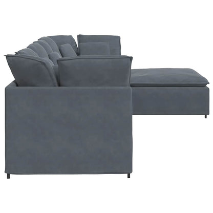 Modulares Sofa mit Fußhocker Kissen Samt Dunkelgrau