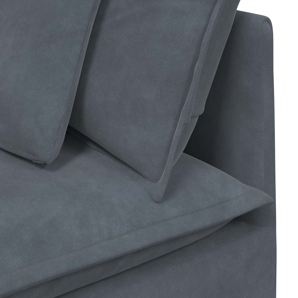 Modulares Sofa mit Fußhocker Kissen Samt Dunkelgrau
