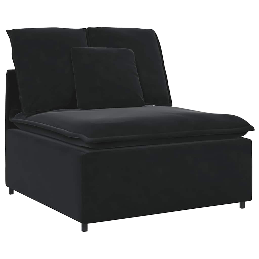 Modulares Sofa mit Fußhocker Kissen Samt Schwarz