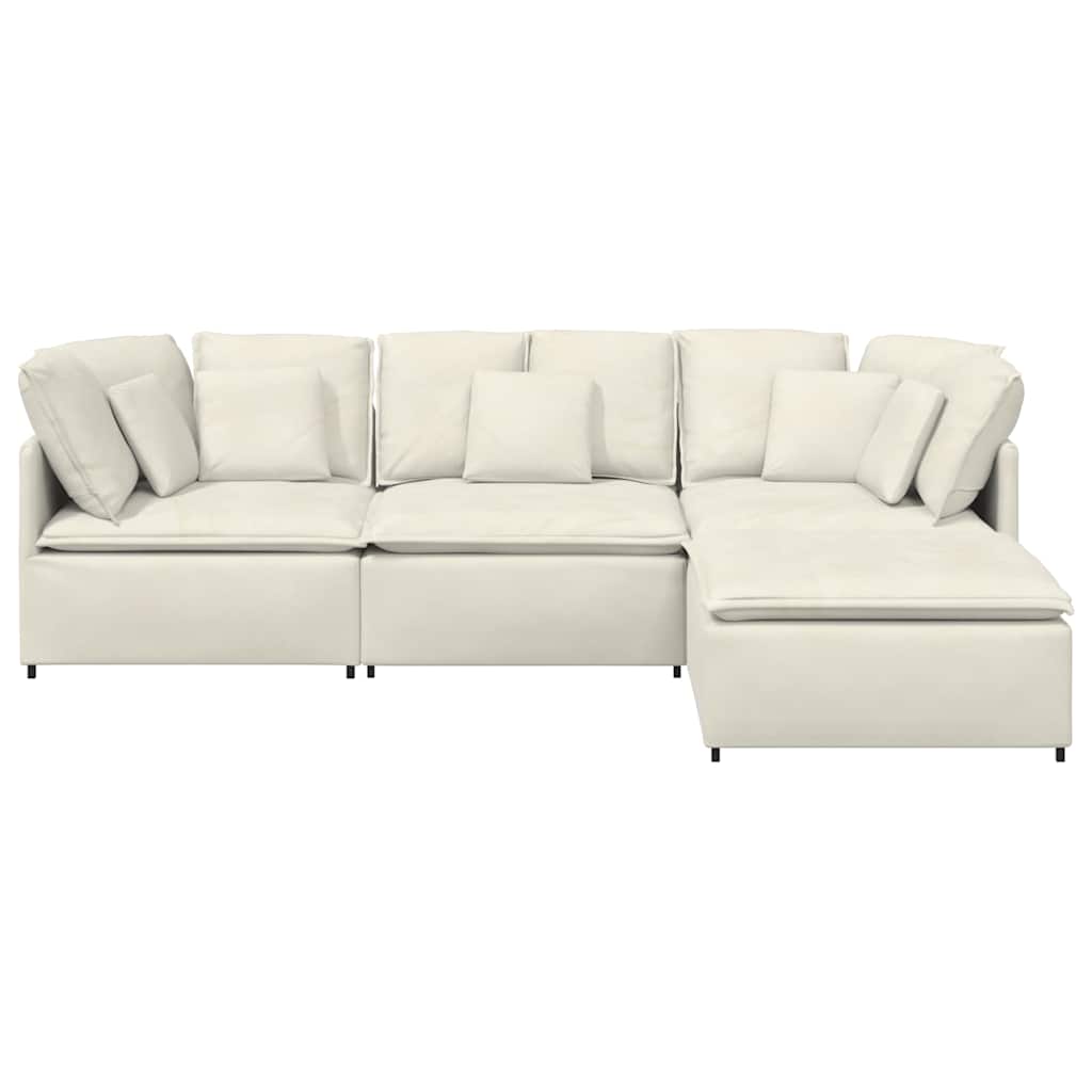 Modulares Sofa mit Fußhocker Kissen Samt Cream