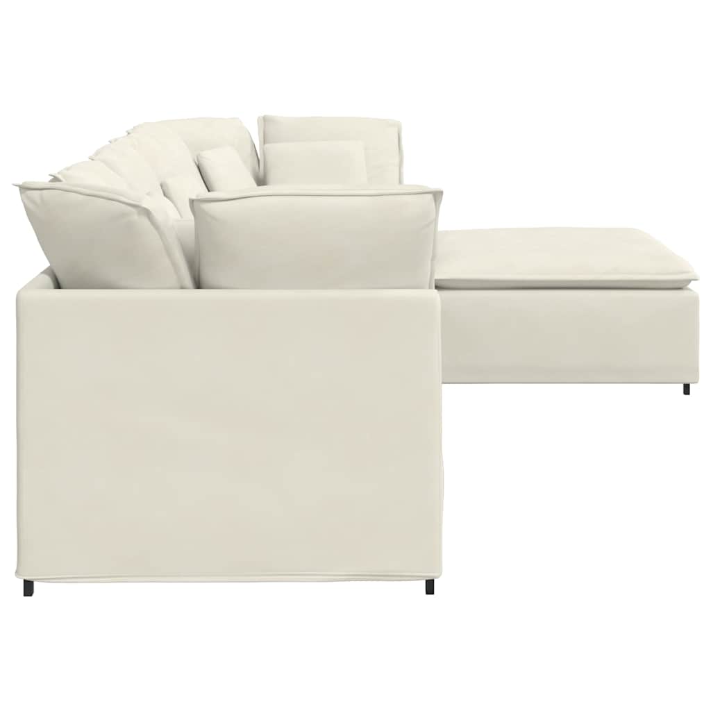 Modulares Sofa mit Fußhocker Kissen Samt Cream