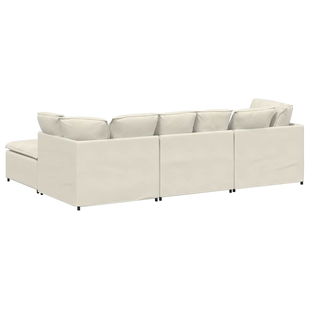 Modulares Sofa mit Fußhocker Kissen Samt Cream