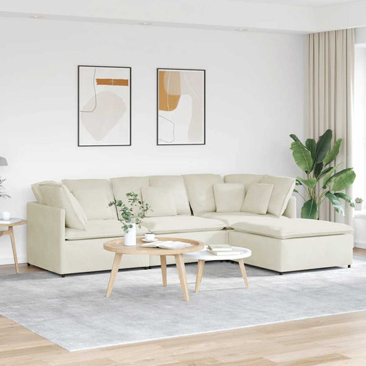 Modulares Sofa mit Fußhocker Kissen Samt Cream