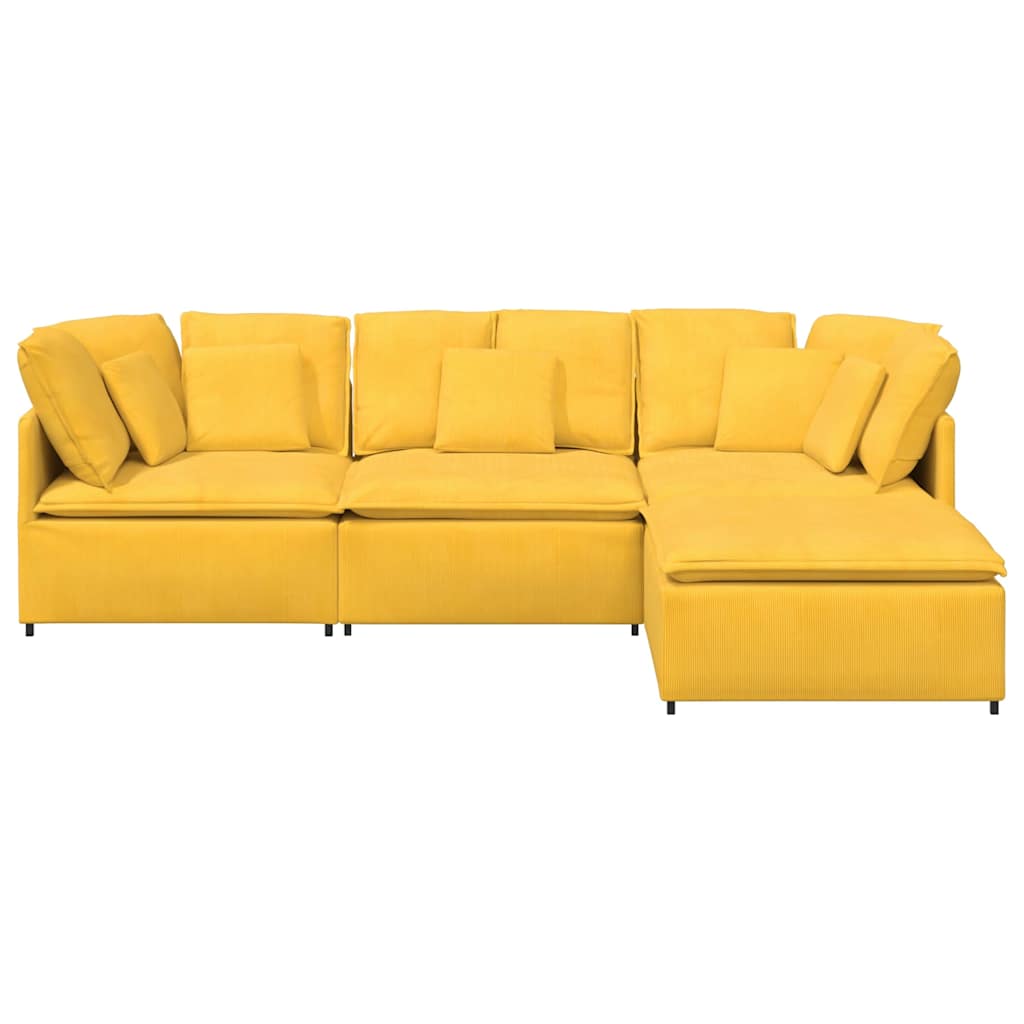 Canapé modulable avec coussin repose-pieds en velours côtelé jaune clair
