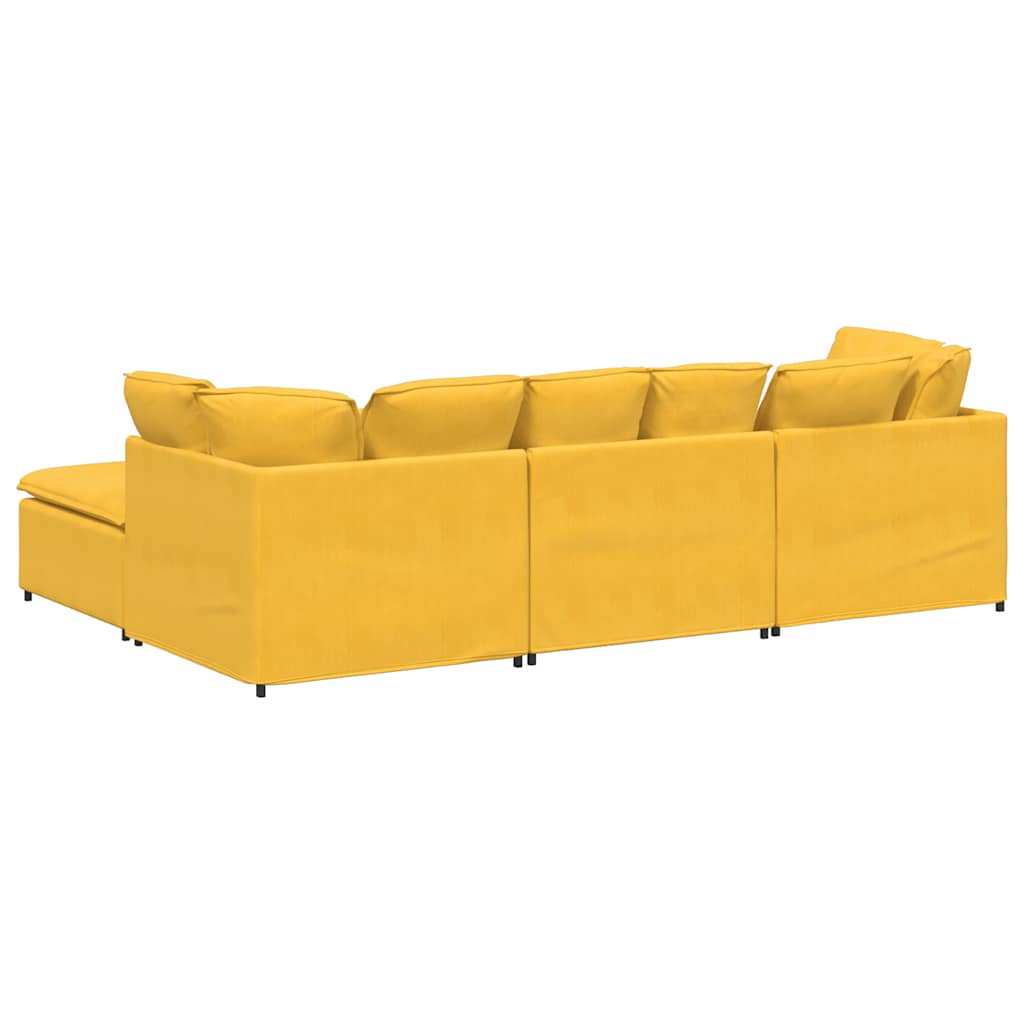 Canapé modulable avec coussin repose-pieds en velours côtelé jaune clair