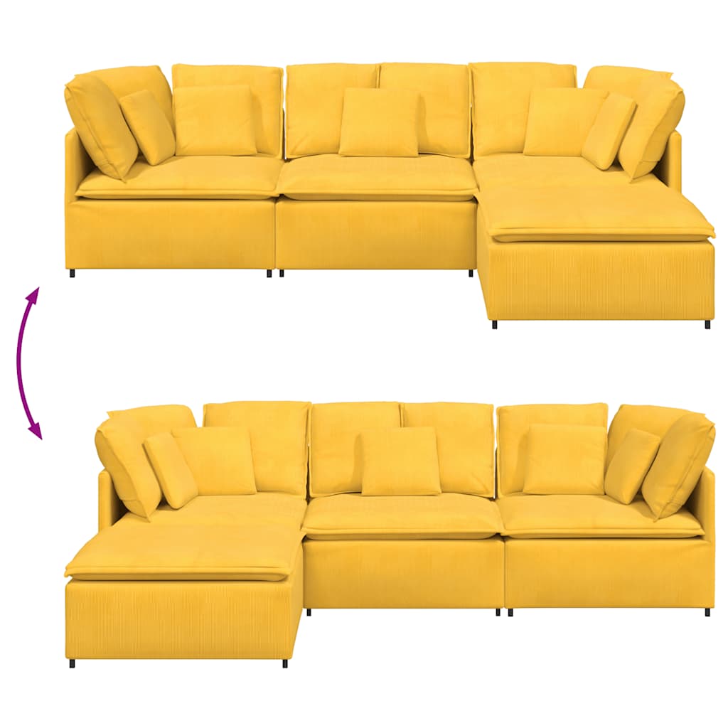 Canapé modulable avec coussin repose-pieds en velours côtelé jaune clair