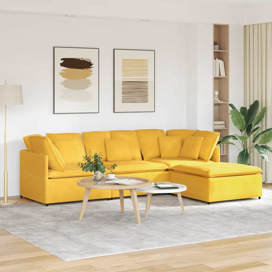 Canapé modulable avec coussin repose-pieds en velours côtelé jaune clair