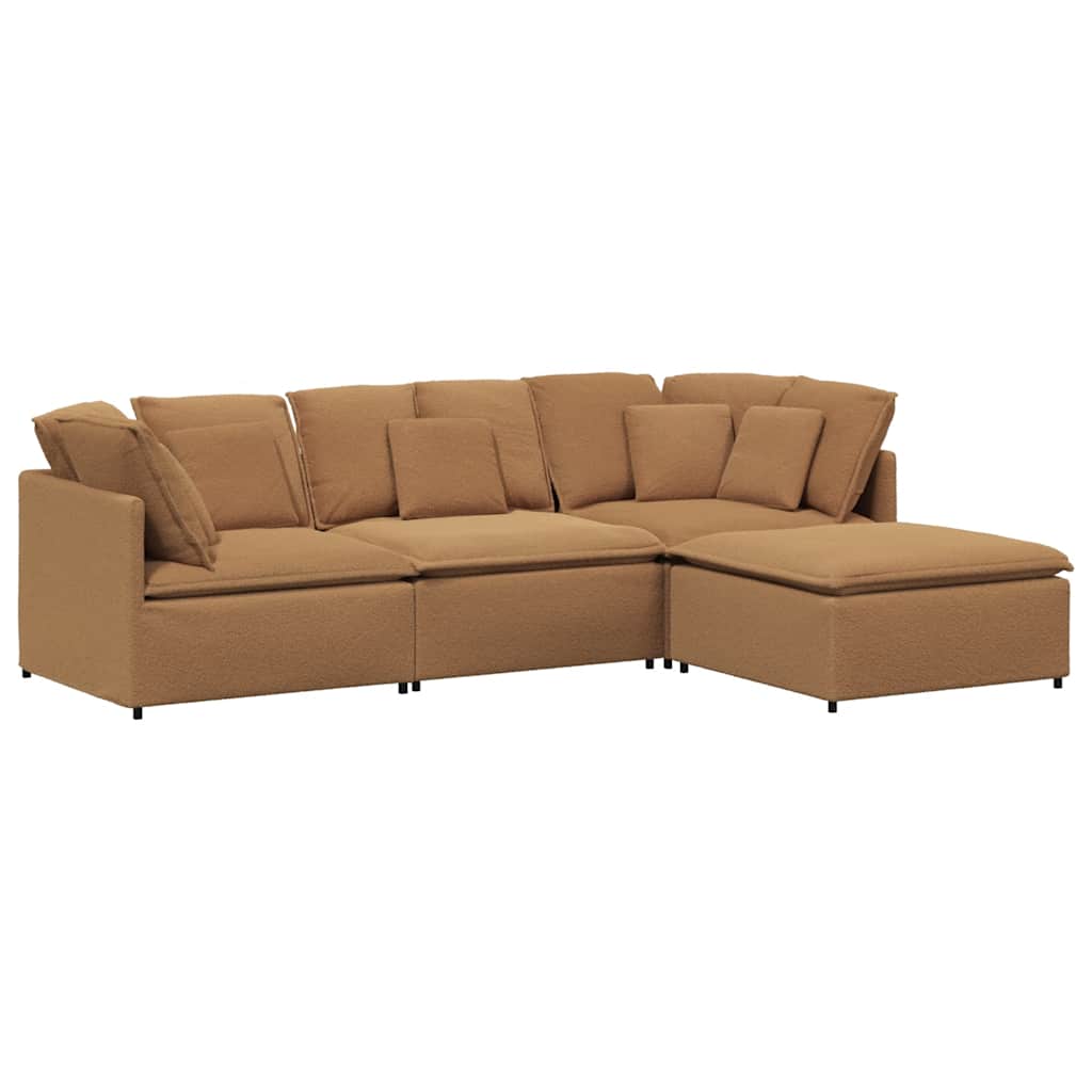 Canapé modulable avec coussin repose-pieds en tissu aspect laine d'agneau beige