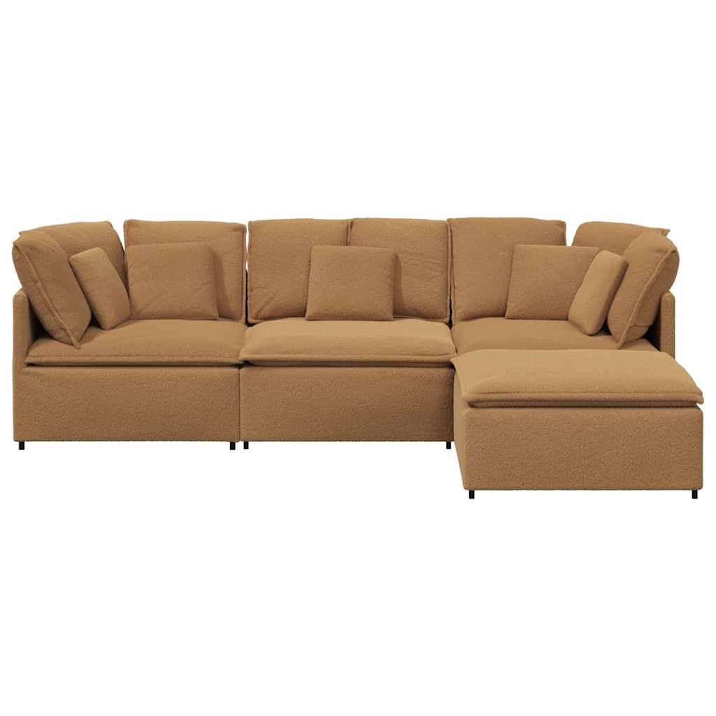 Canapé modulable avec coussin repose-pieds en tissu aspect laine d'agneau beige