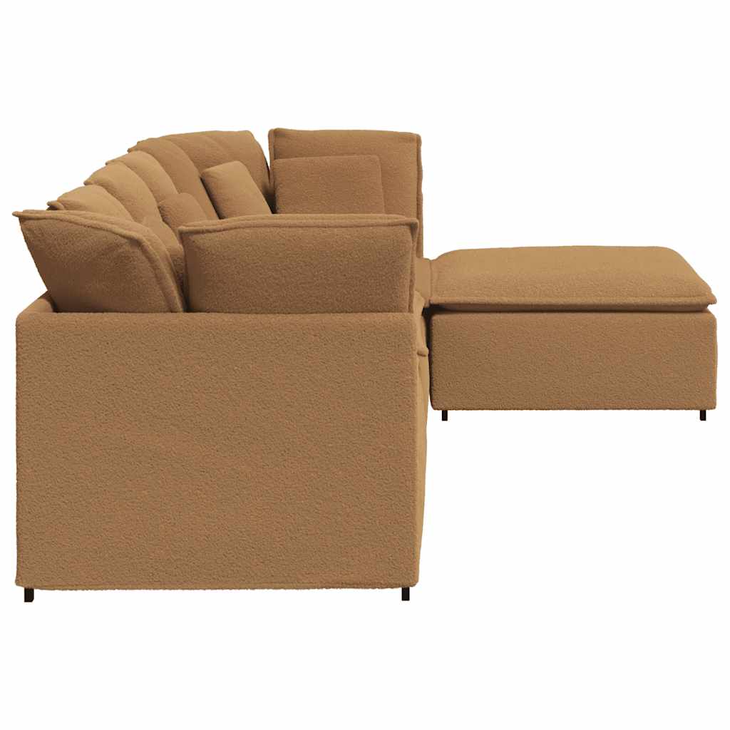 Canapé modulable avec coussin repose-pieds en tissu aspect laine d'agneau beige