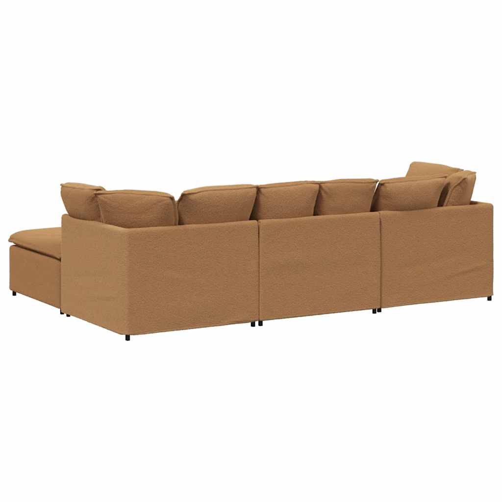 Canapé modulable avec coussin repose-pieds en tissu aspect laine d'agneau beige