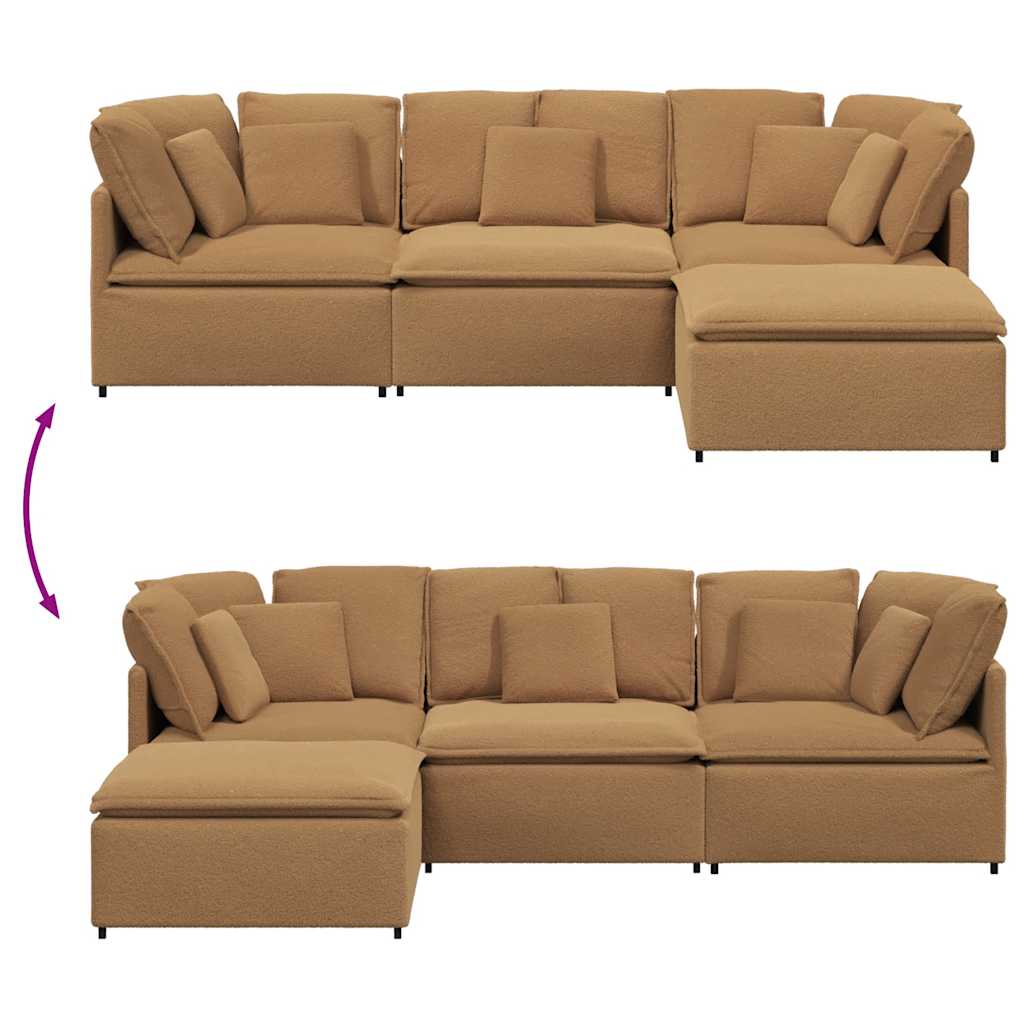 Canapé modulable avec coussin repose-pieds en tissu aspect laine d'agneau beige