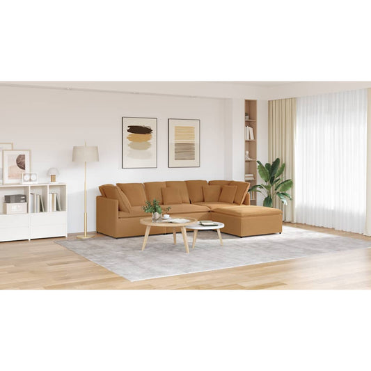 Canapé modulable avec coussin repose-pieds en tissu aspect laine d'agneau beige