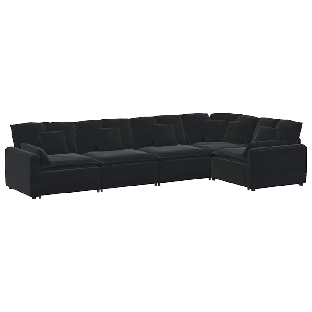 Modulares Sofa mit Kissen Samt Schwarz