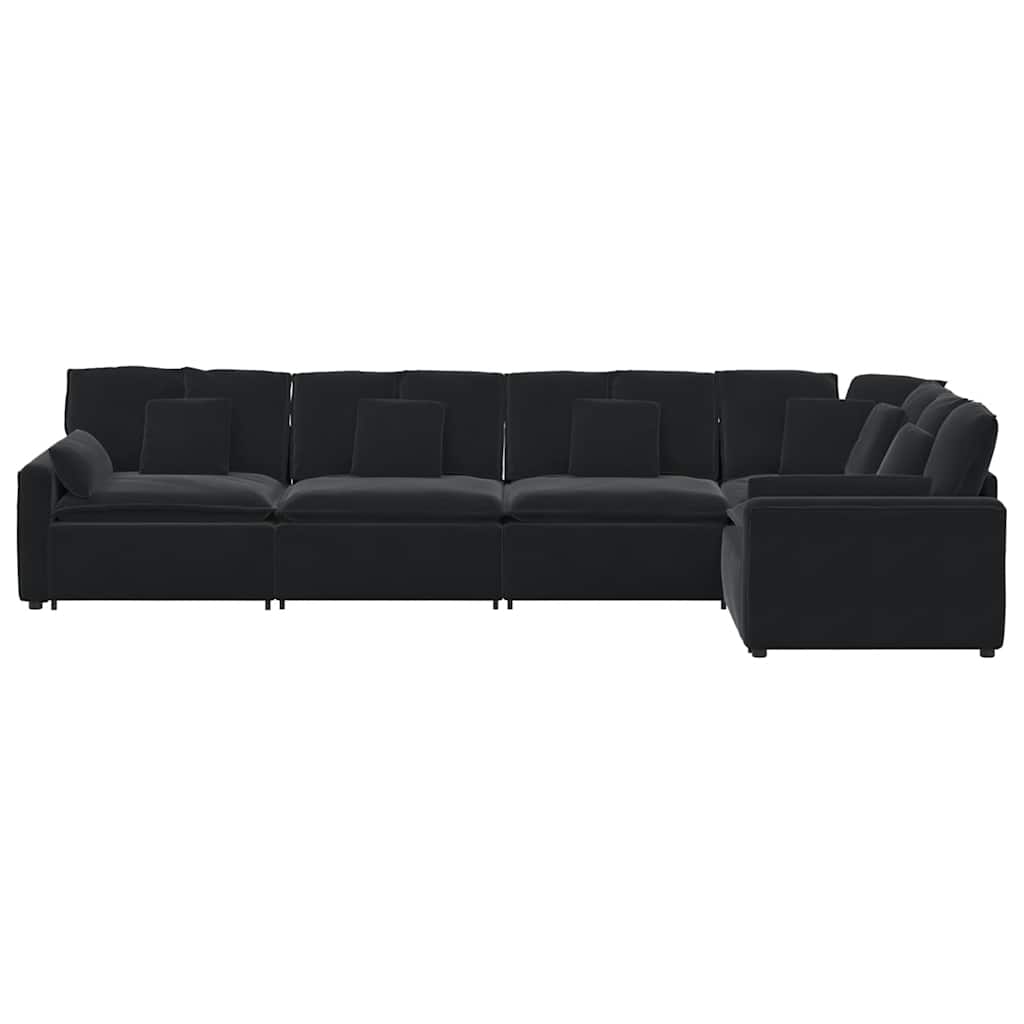 Modulares Sofa mit Kissen Samt Schwarz