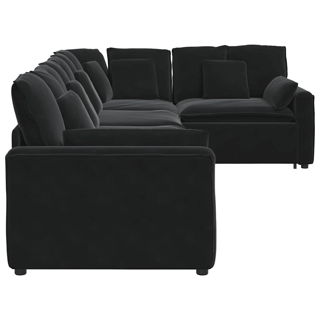 Modulares Sofa mit Kissen Samt Schwarz