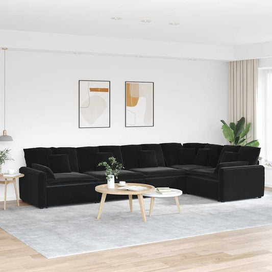 Modulares Sofa mit Kissen Samt Schwarz