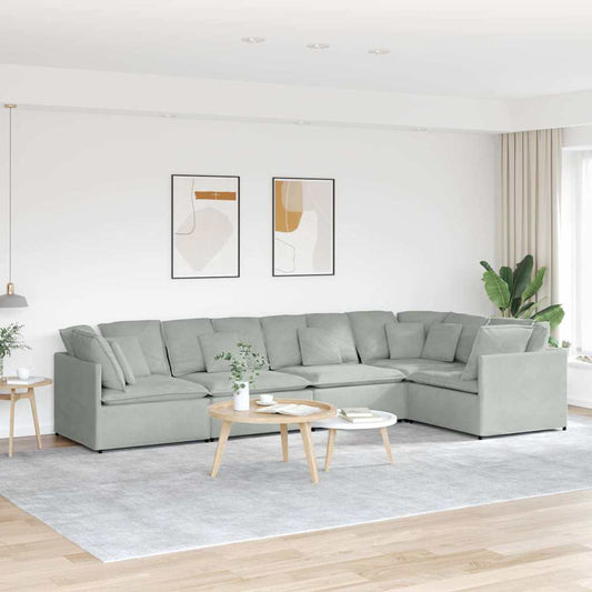 Canapé modulable avec coussins en velours gris clair