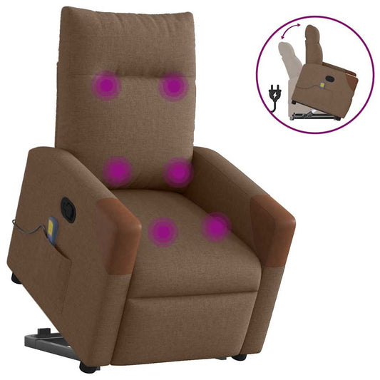Massagesessel mit Aufstehhilfe Braun Stoff