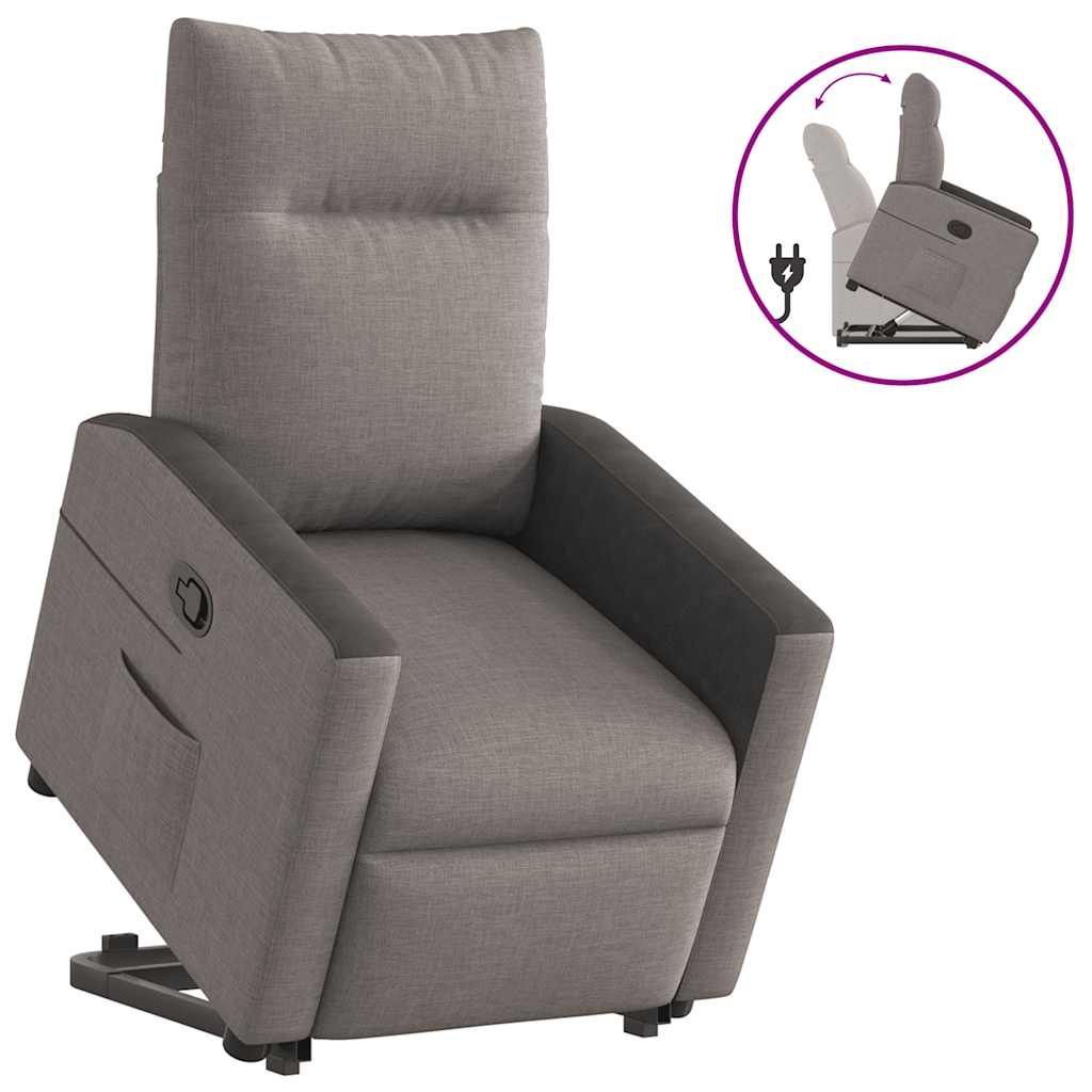 Fauteuil relax avec aide à la verticalisation en tissu taupe