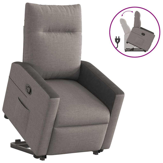 Fauteuil relax avec aide à la verticalisation en tissu taupe