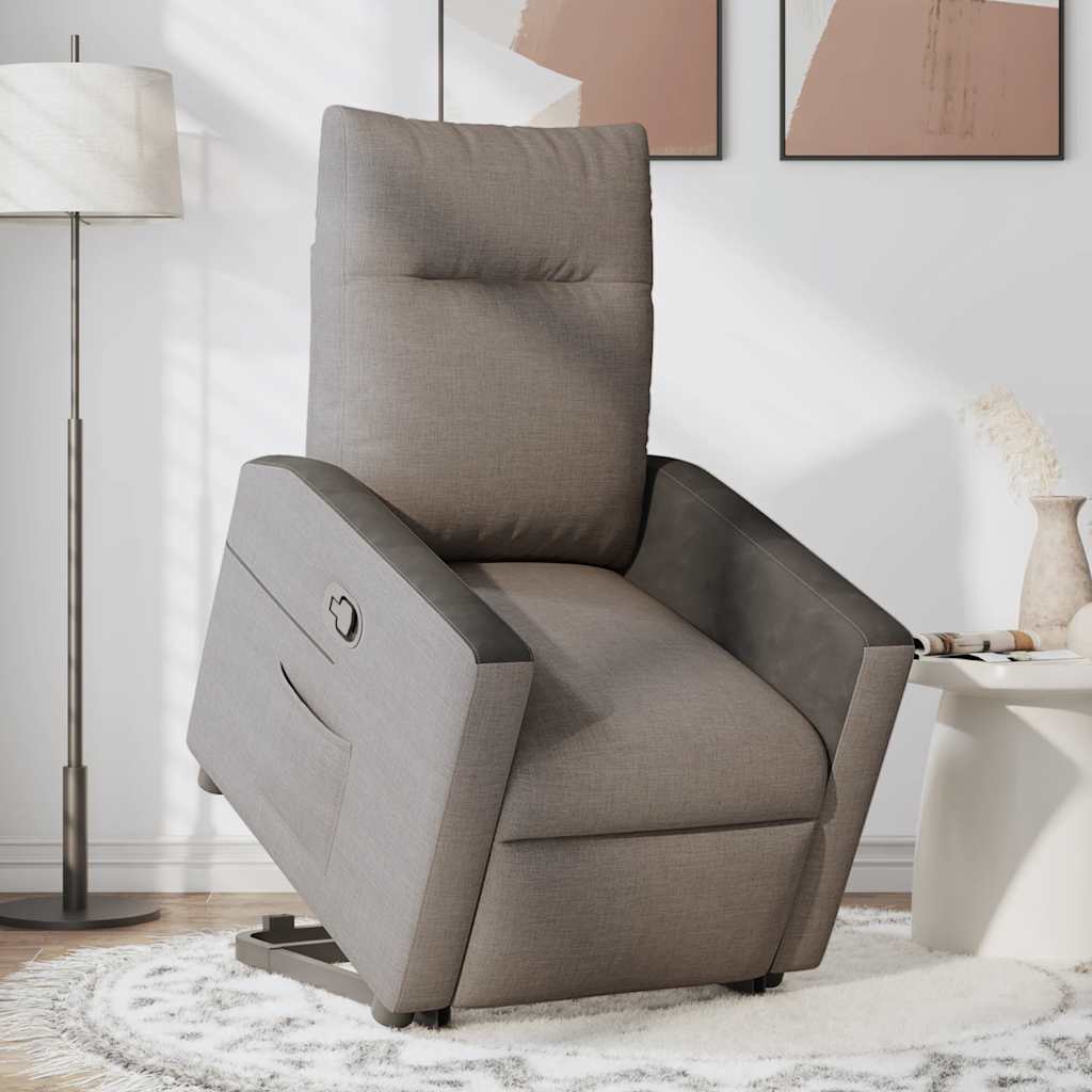 Fauteuil relax avec aide à la verticalisation en tissu taupe