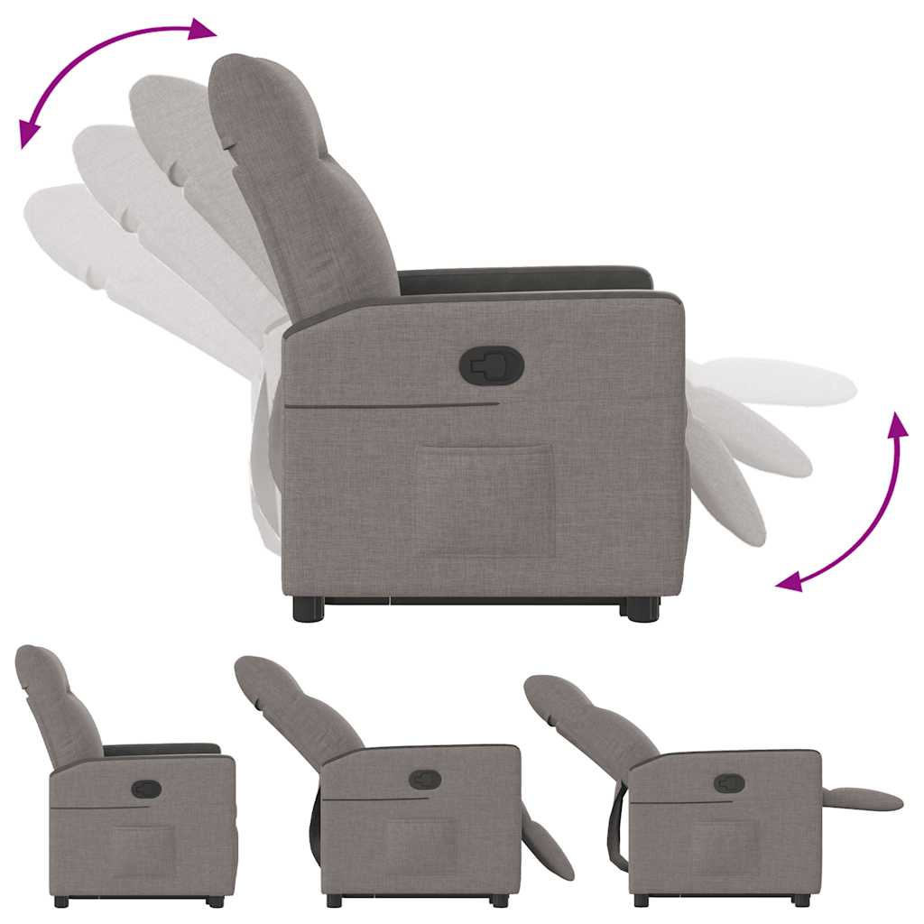 Fauteuil relax avec aide à la verticalisation en tissu taupe