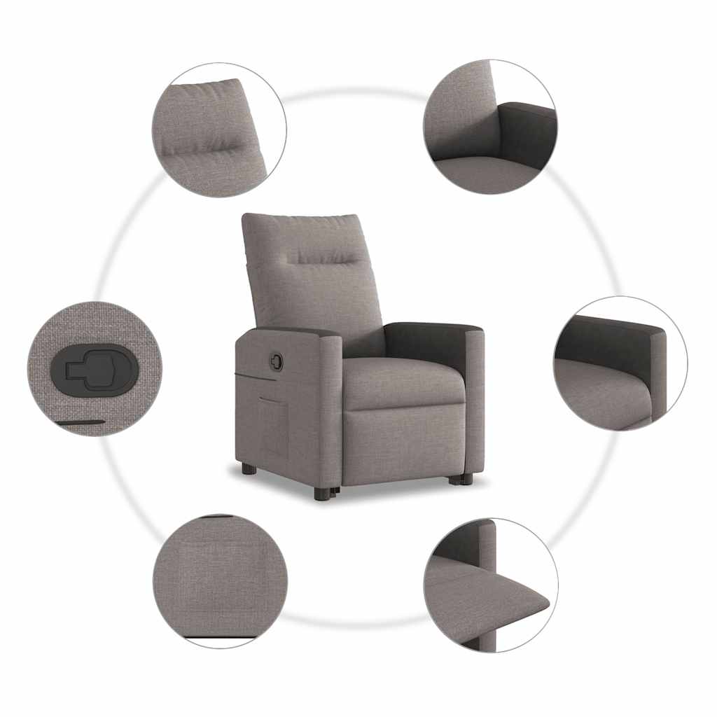 Fauteuil relax avec aide à la verticalisation en tissu taupe