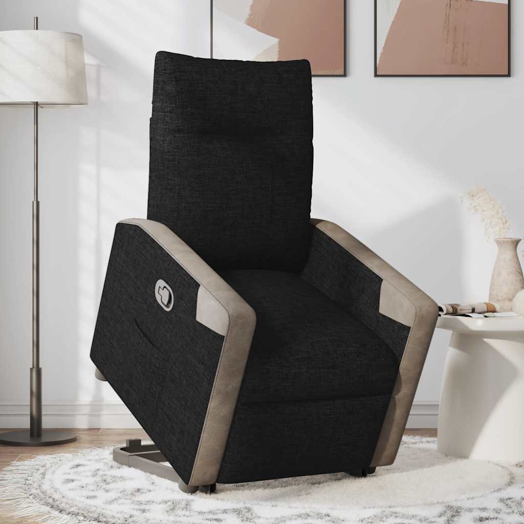 Relaxsessel mit Aufstehhilfe Schwarz Stoff