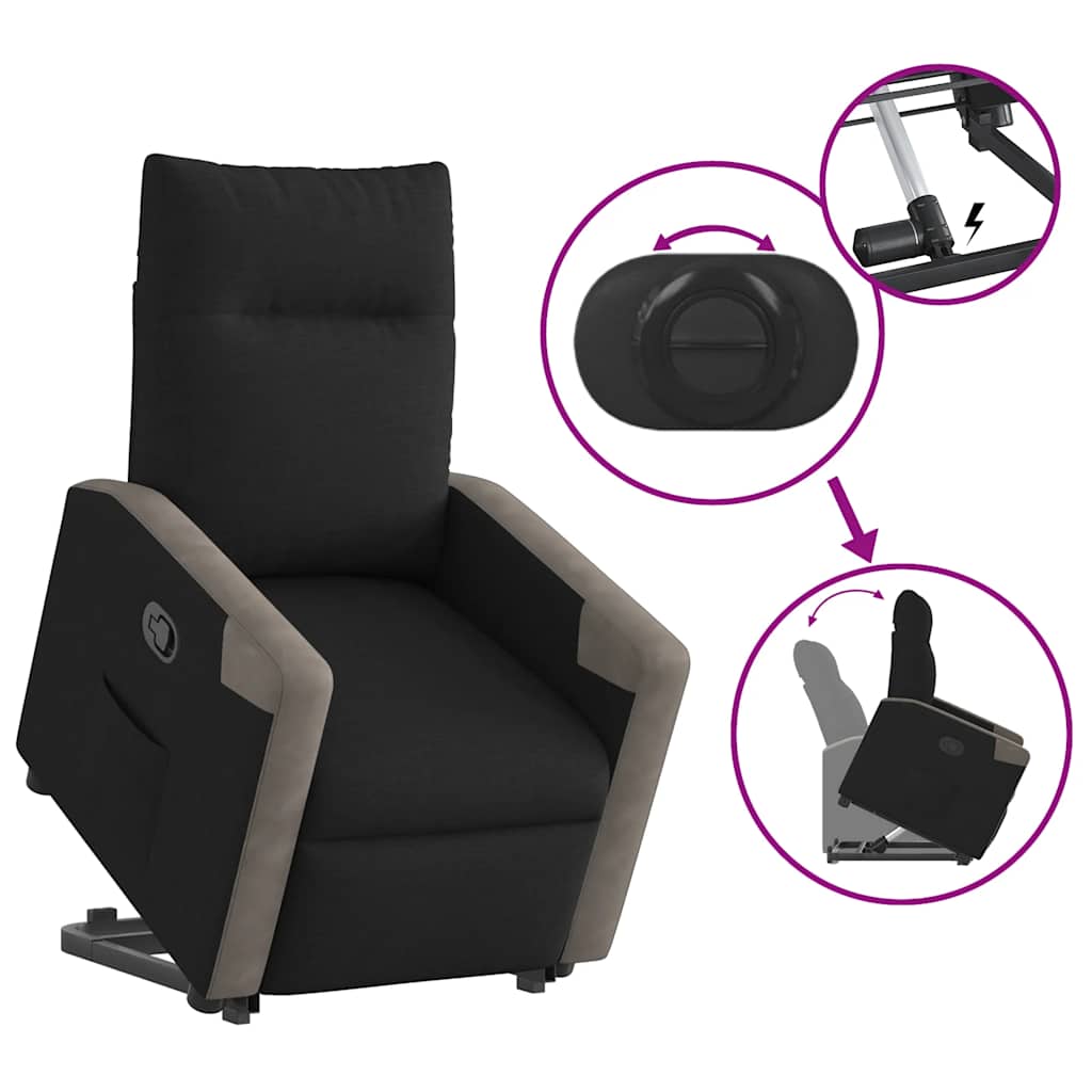 Relaxsessel mit Aufstehhilfe Schwarz Stoff