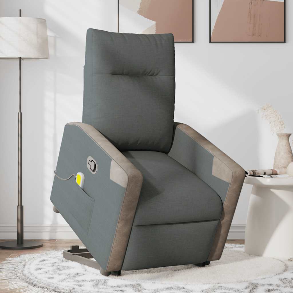 Massagesessel mit Aufstehhilfe Dunkelgrau Stoff