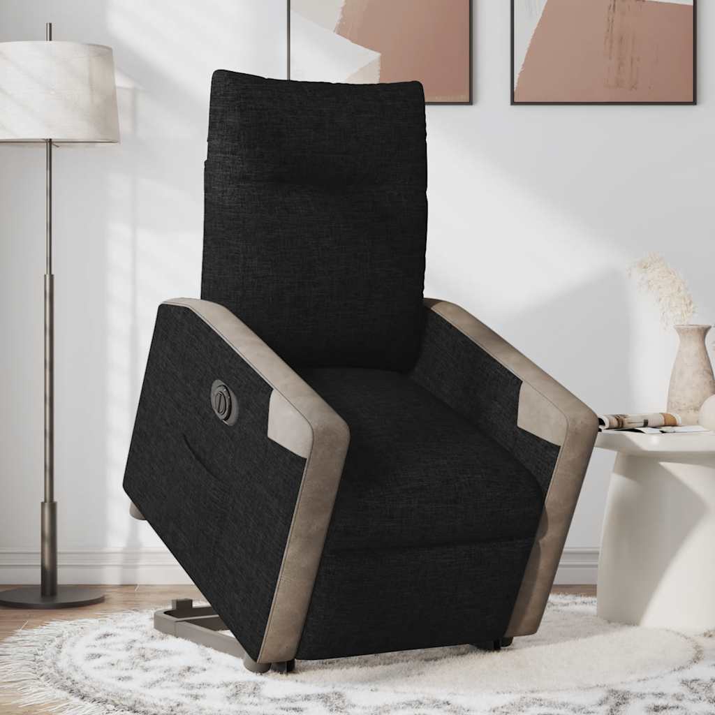 Relaxsessel mit Aufstehhilfe Elektrisch Schwarz Stoff