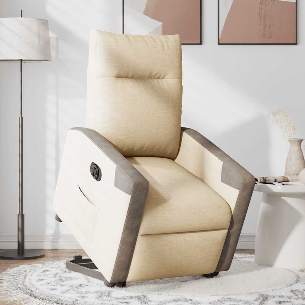 Relaxsessel mit Aufstehhilfe Elektrisch Creme Stoff