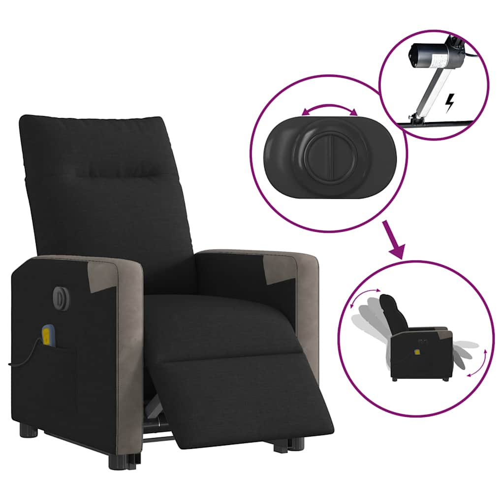 Elektrischer Massagesessel mit Aufstehhilfe Schwarz Stoff