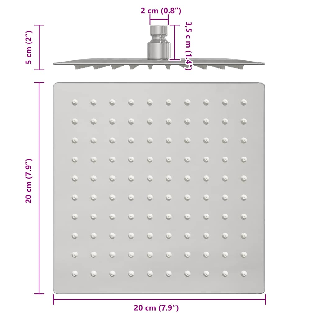 Regenbrause Edelstahl 304 20x20 cm Quadrat