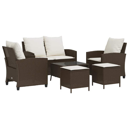6-tlg. Garten-Sofagarnitur mit Kissen Braun Poly Rattan