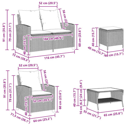 6-tlg. Garten-Sofagarnitur mit Kissen Braun Poly Rattan